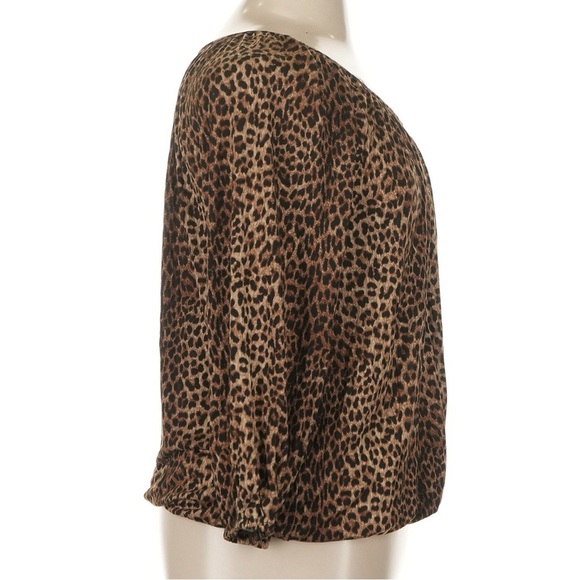 MICHAEL Michael Kors Pullover Leopard Print Peasant Top Blouse Size XL - Picture 6 of 10